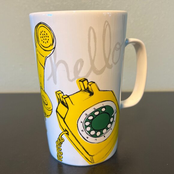 STARBUCKS Hello! Retro Rotary Dial Up Yellow Phone w/ Curly Cord Tall Mug 2015 - Picture 1 of 11